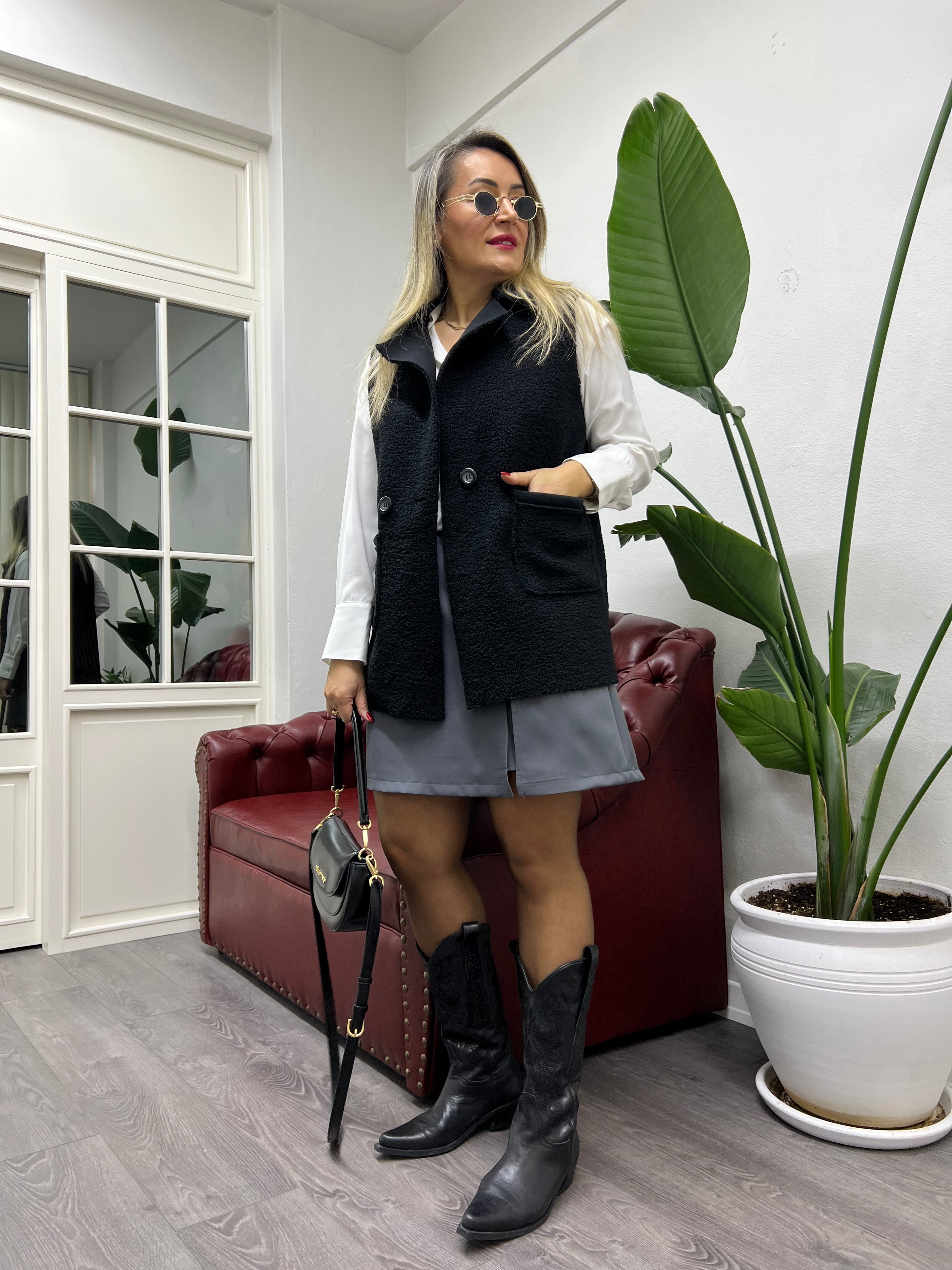A01713 gri şort etek