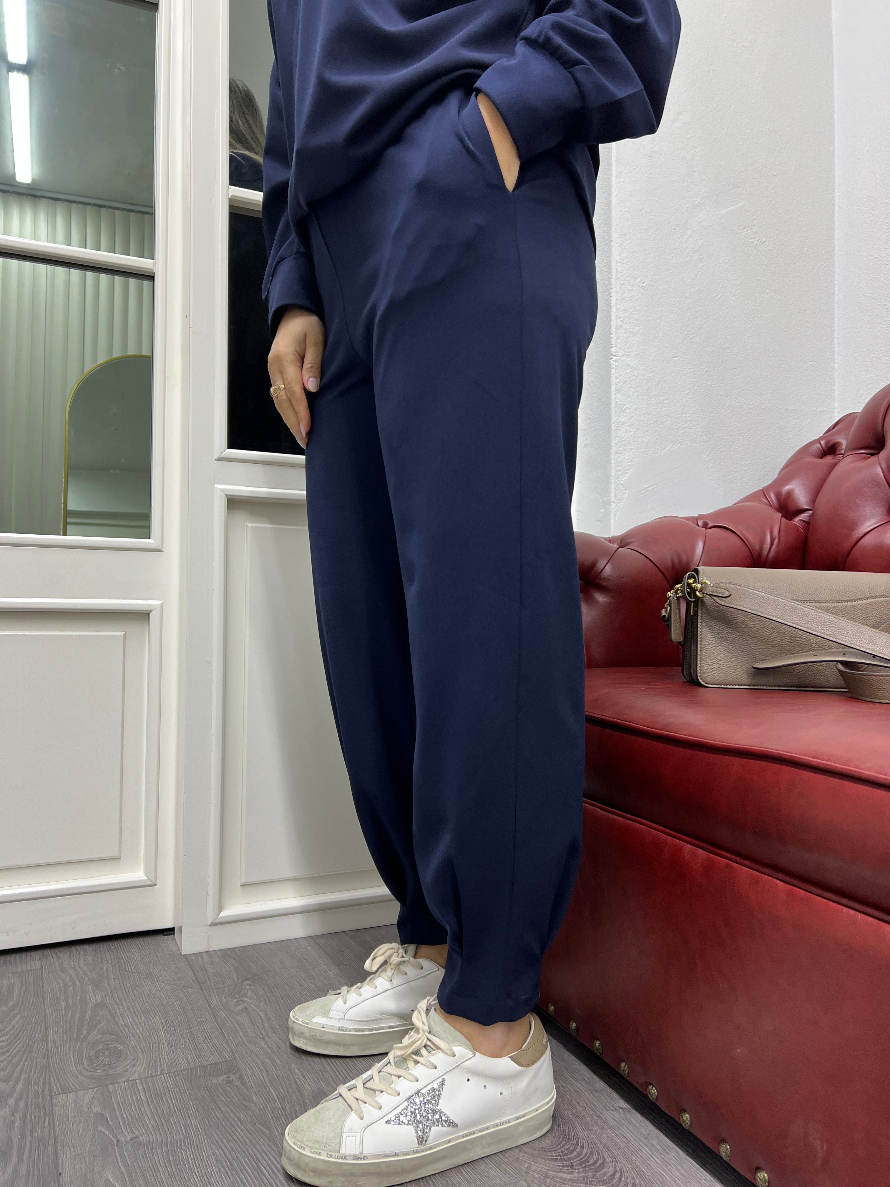 A01737 lacivert paçası pensli likralı beli lastikli pantolon